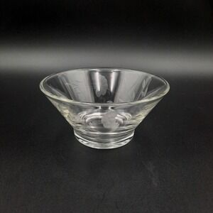 Vintage Clear Glass Bowl Etched Floral Leaf Design Small Serving Dish